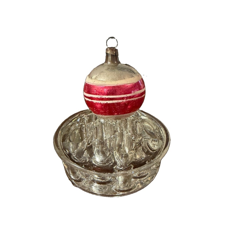 Vintage Poland Glass Christmas Ornament 2.5" Red White Striped Mercury Glass MCM